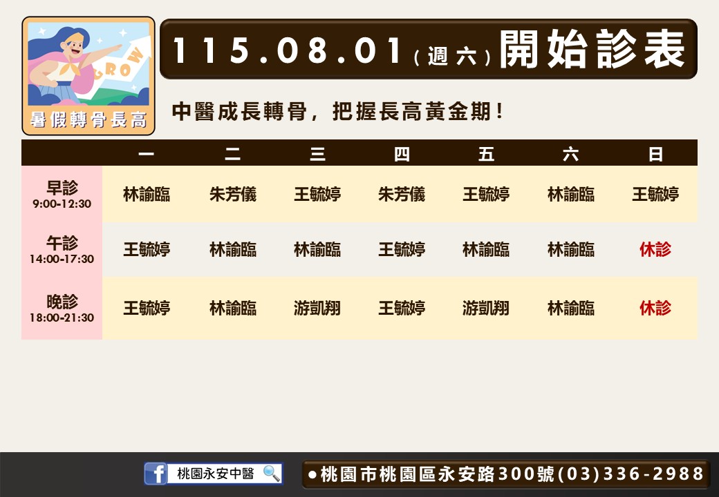 桃園永安八月門診表